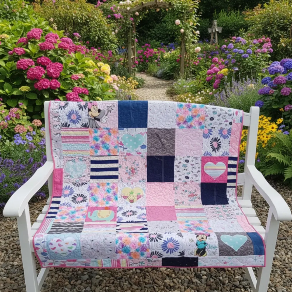 A patchwork memory quilt pieced from a wardrobe of much-loved clothing